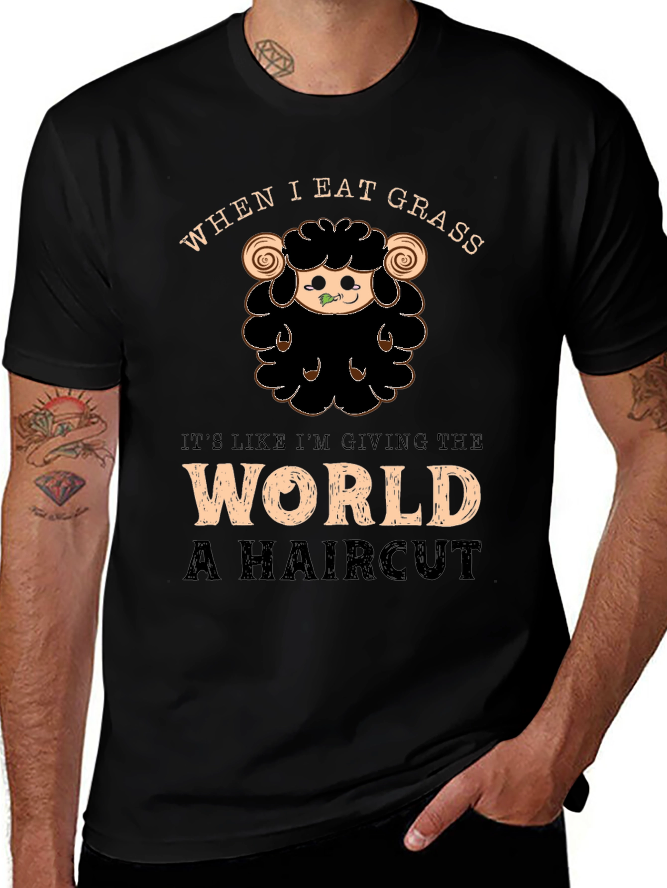 Funny Sheep Haircut T-Shirt - When I Eat Grass