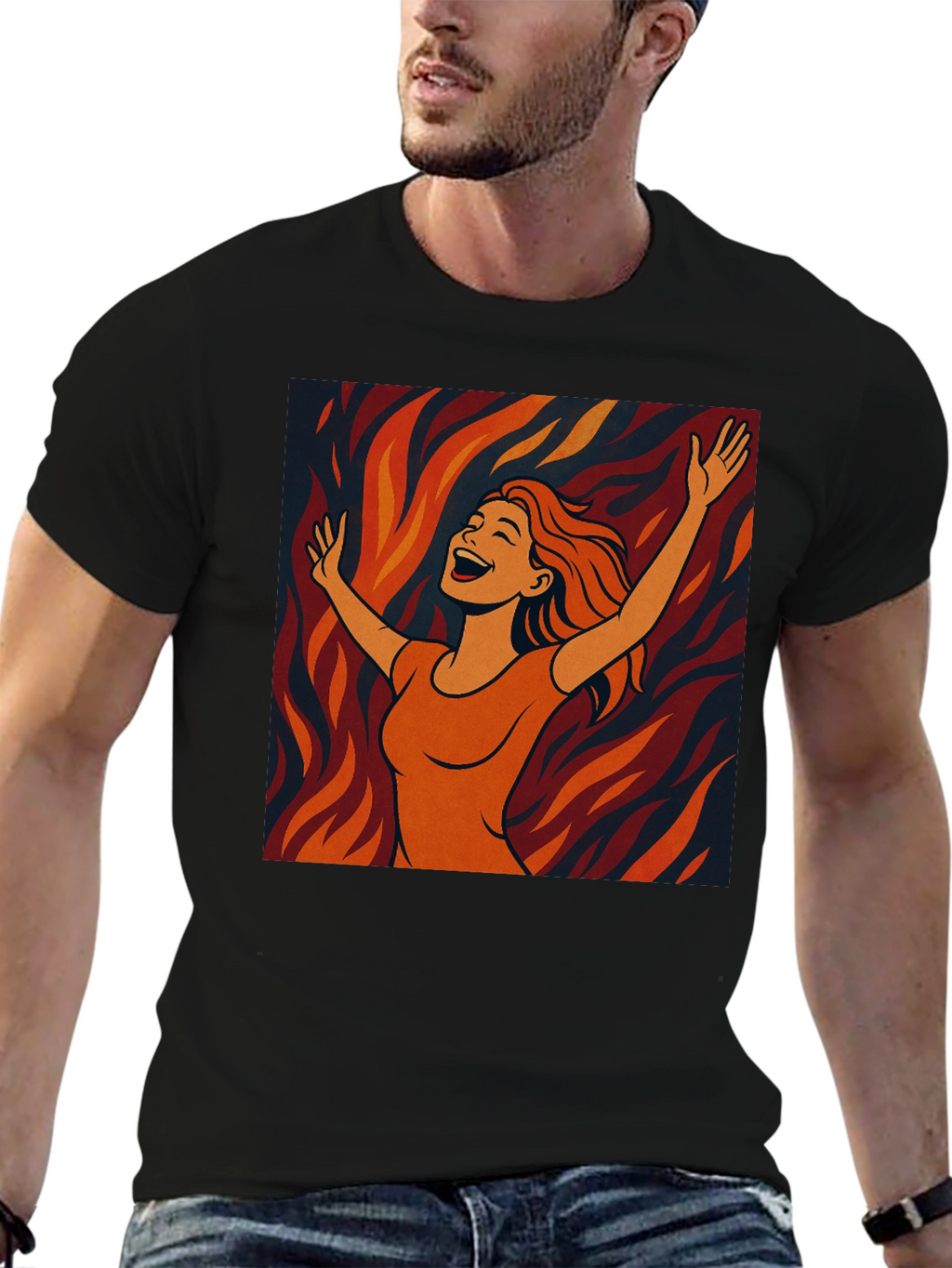 Joyful Woman Graphic Tee - Trendy Black T-Shirt