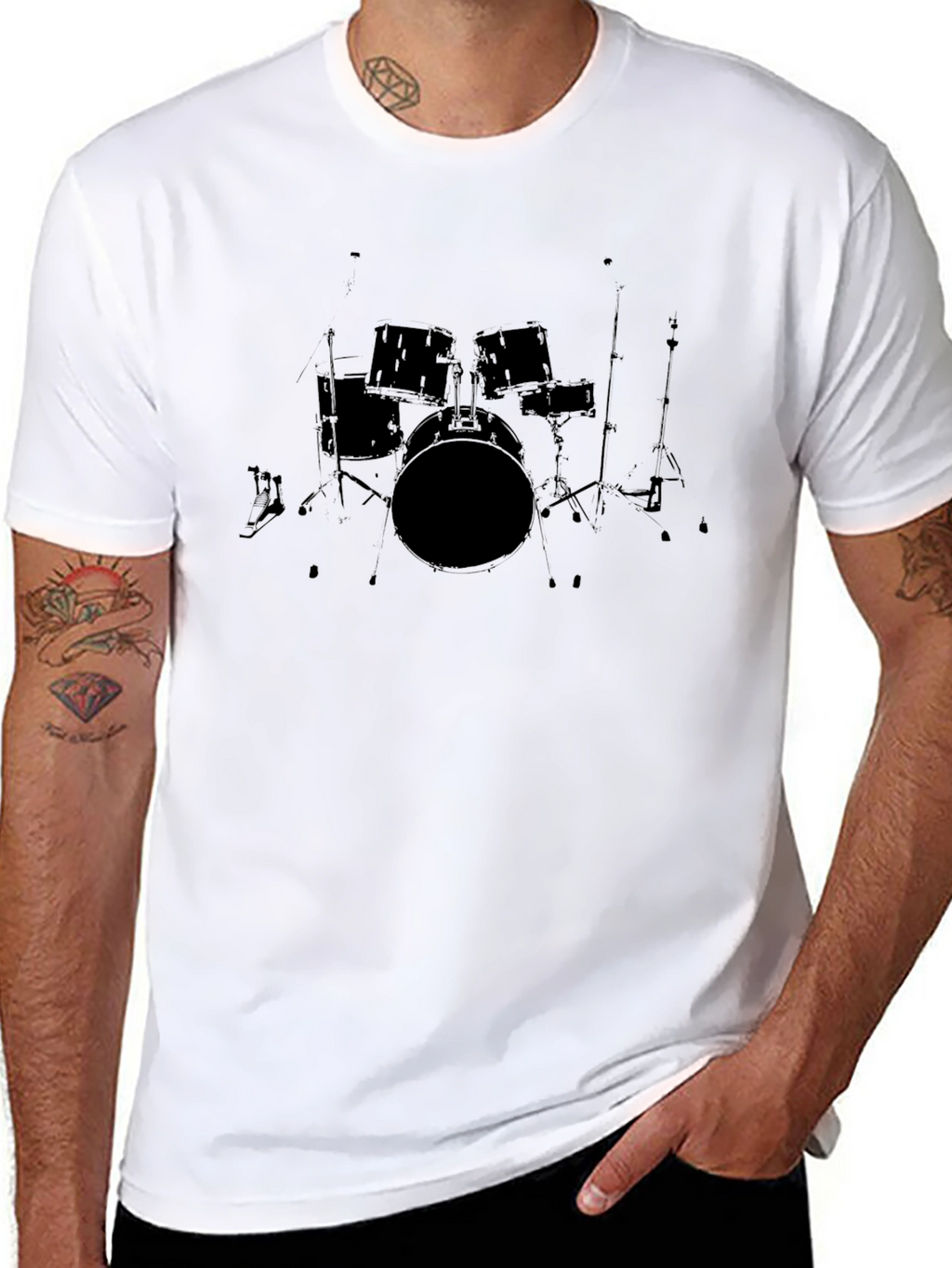 Black Drum Set Graphic Tee - Music Lovers T-Shirt