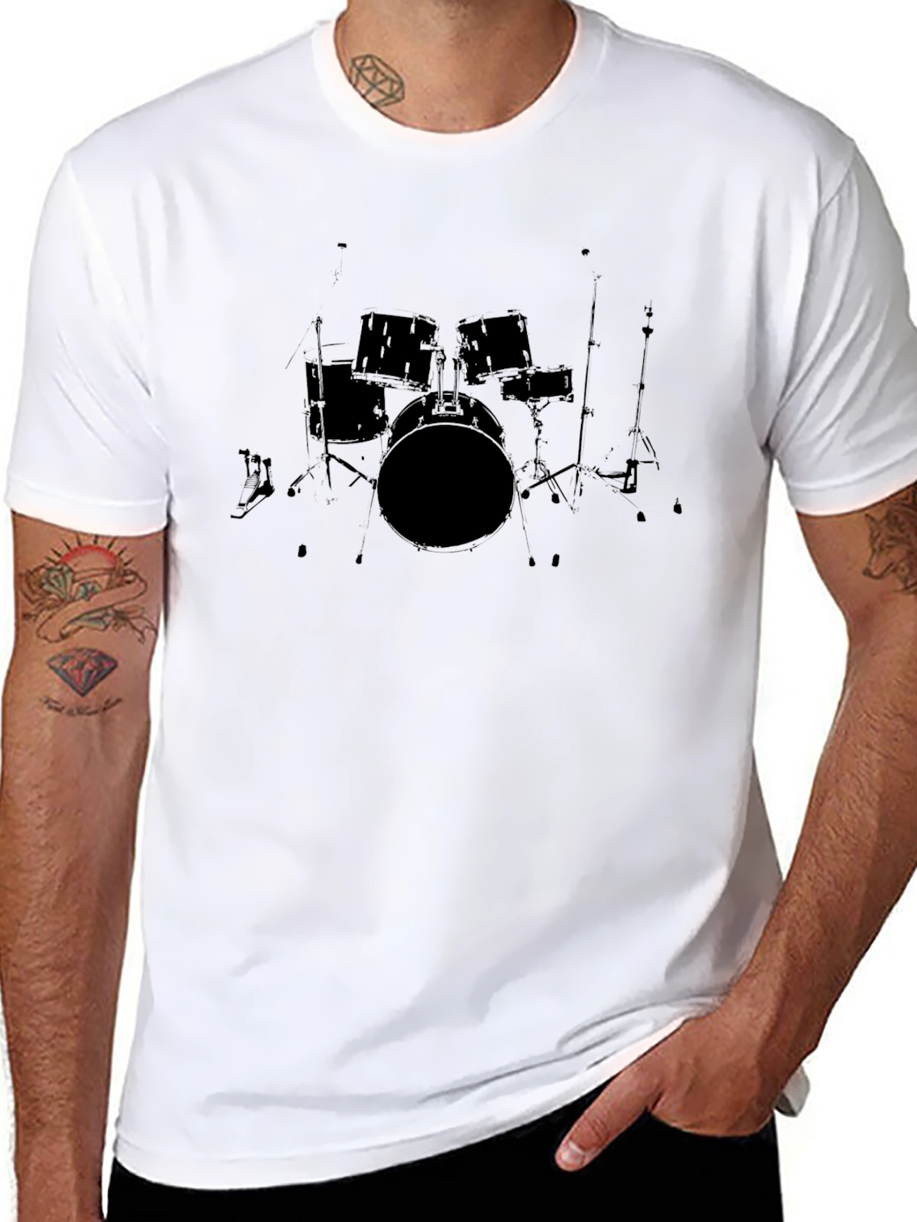 Black Drum Set Graphic Tee - Music Lovers T-Shirt