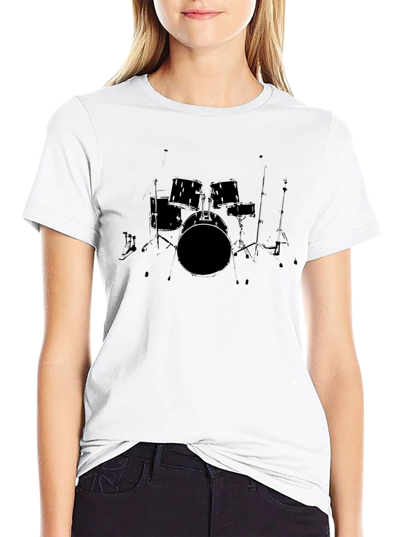 Black Drum Set Graphic Tee - Music Lovers T-Shirt
