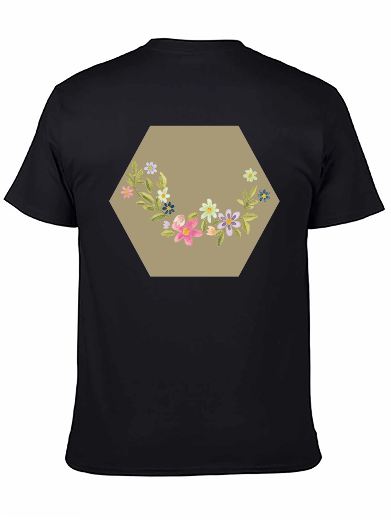 Floral Hexagon Graphic Tee - Black