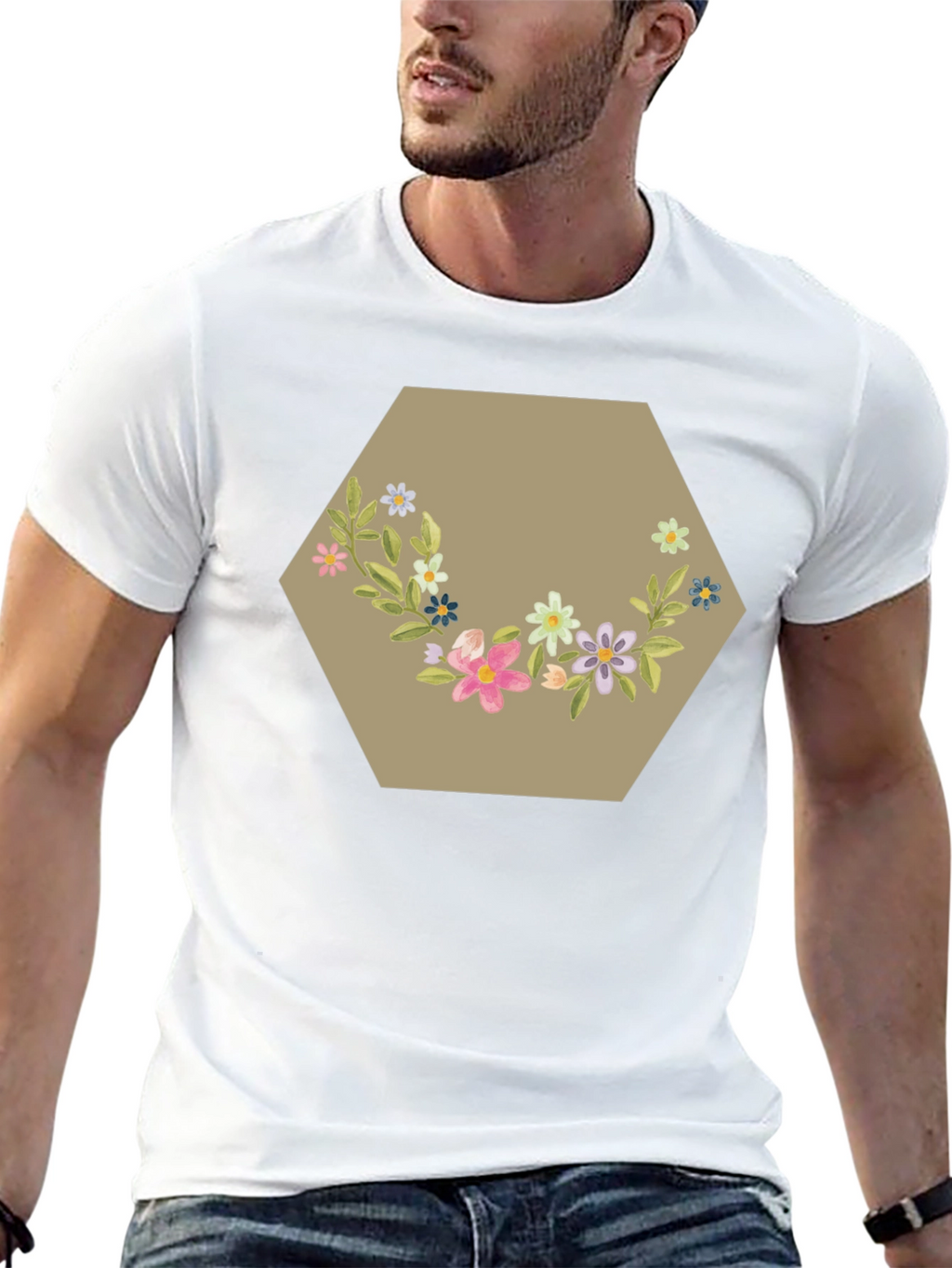 Floral Hexagon Graphic Tee - Black