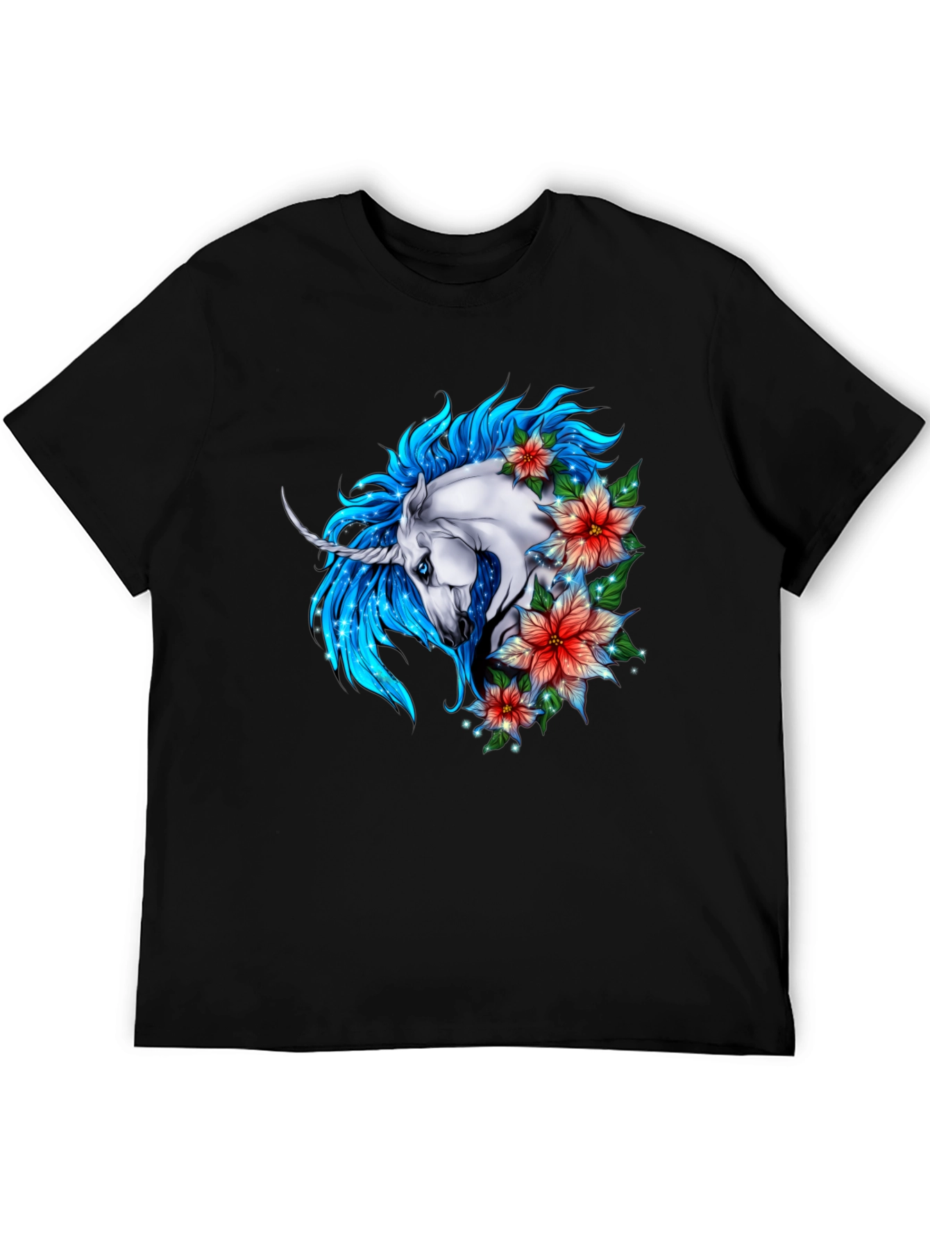 Unicorn Floral Graphic Tee - Stylish Mens Black T-Shirt