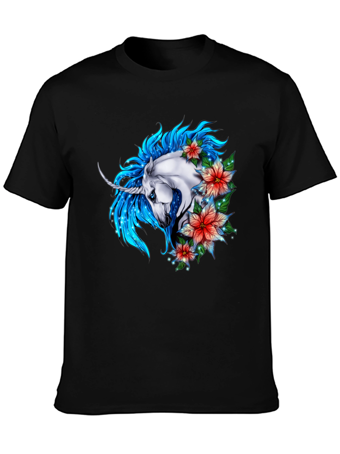 Unicorn Floral Graphic Tee - Stylish Mens Black T-Shirt