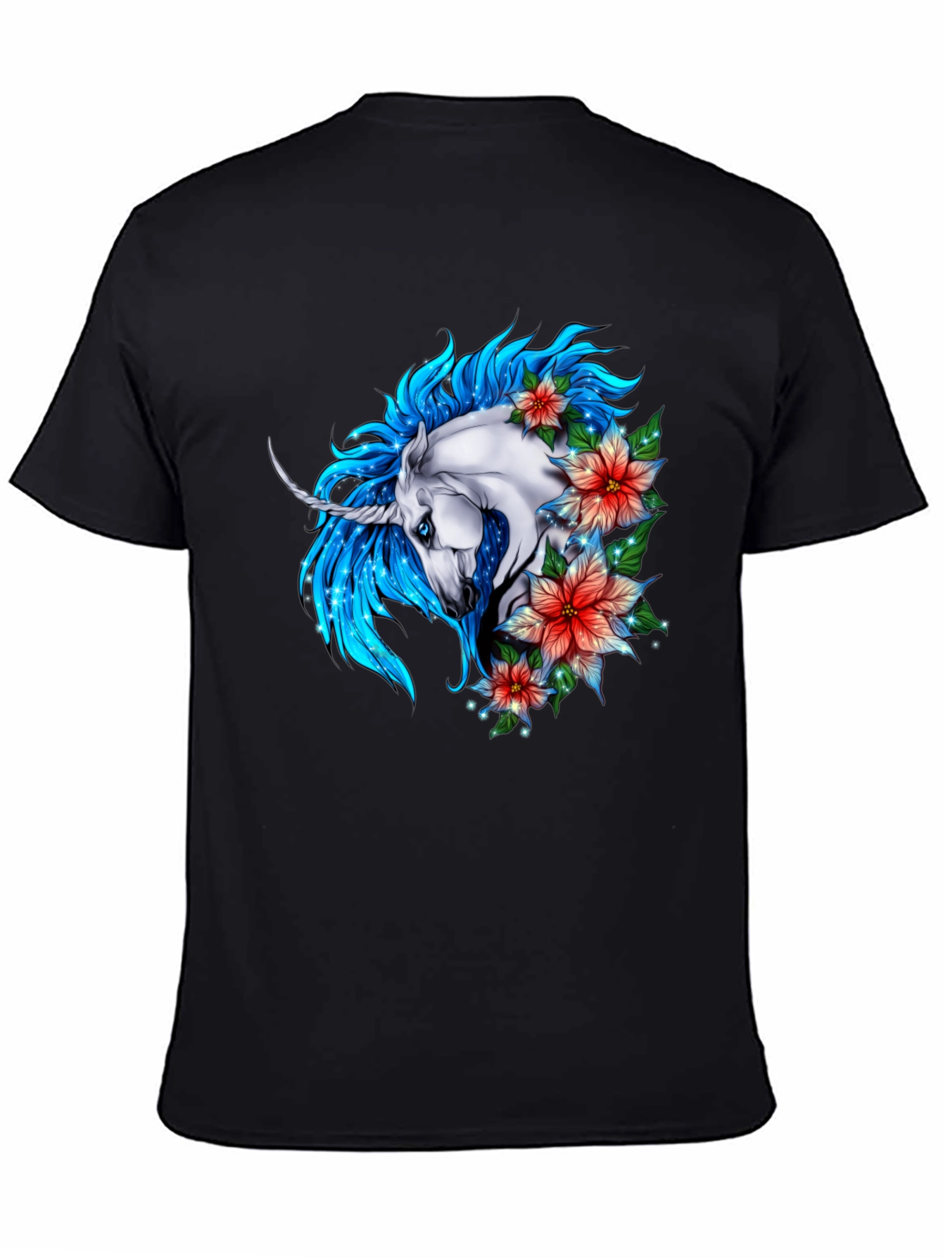 Unicorn Floral Graphic Tee - Stylish Mens Black T-Shirt