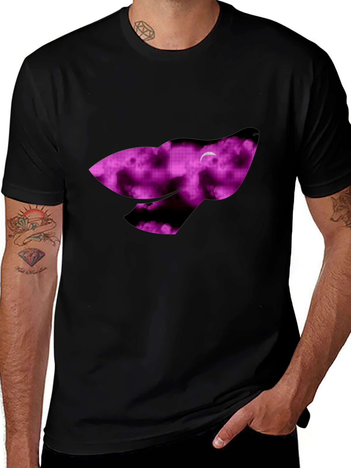 Night Sky Wolf Graphic Tee - Soft Black Cotton T-Shirt