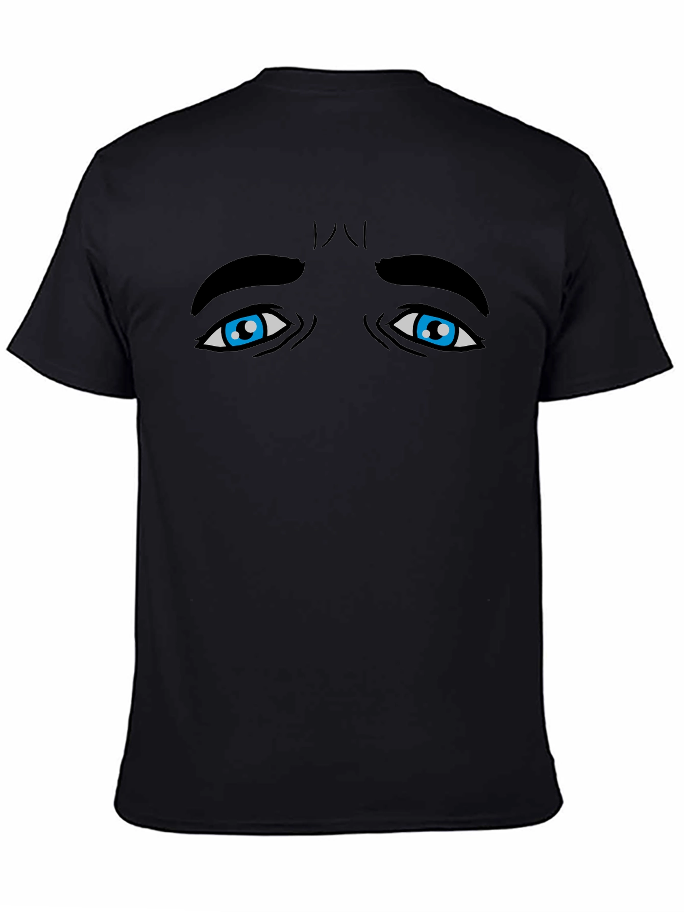 Expressive Blue Eyes Graphic Tee - Black Cotton
