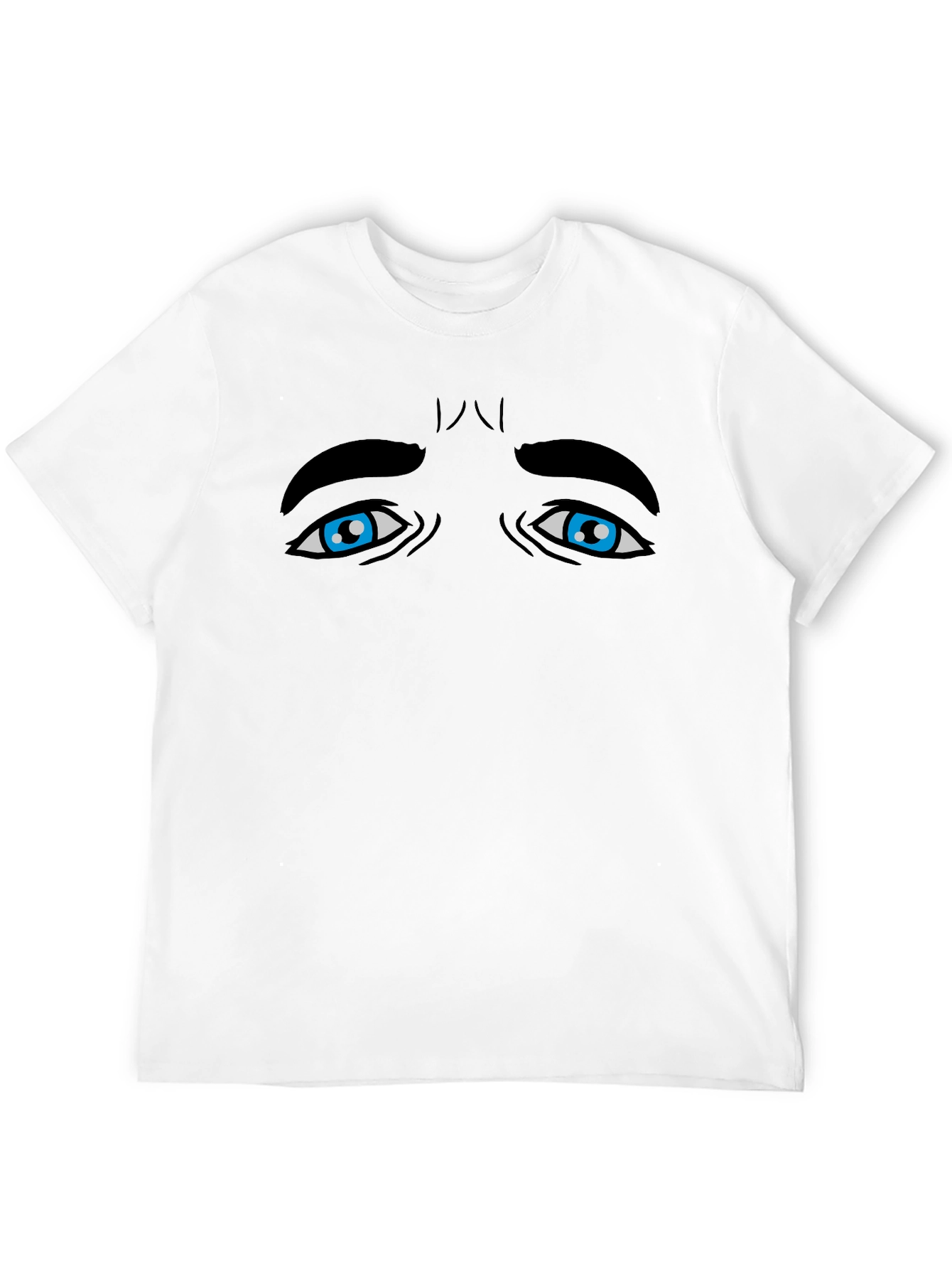 Expressive Blue Eyes Graphic Tee - Black Cotton