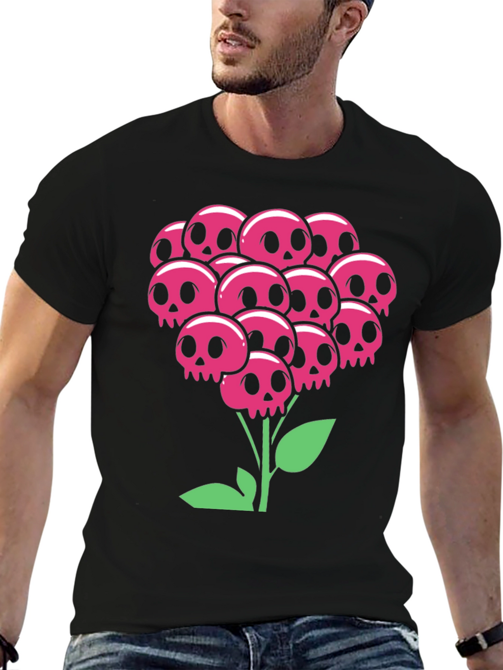 Skull Bouquet T-Shirt - Floral Goth Style