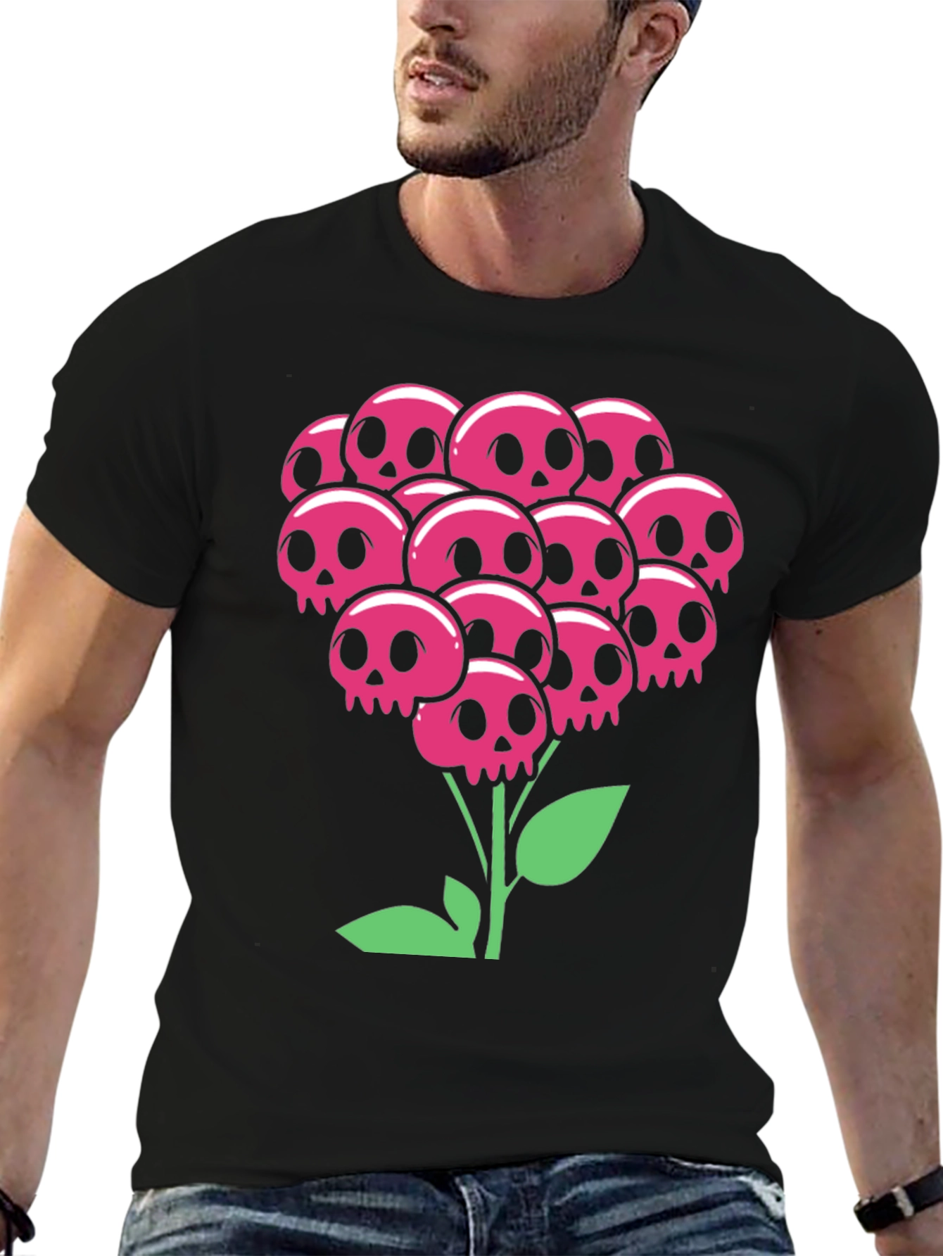 Skull Bouquet T-Shirt - Floral Goth Style