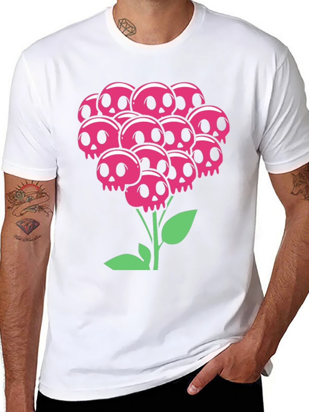 Skull Bouquet T-Shirt - Floral Goth Style