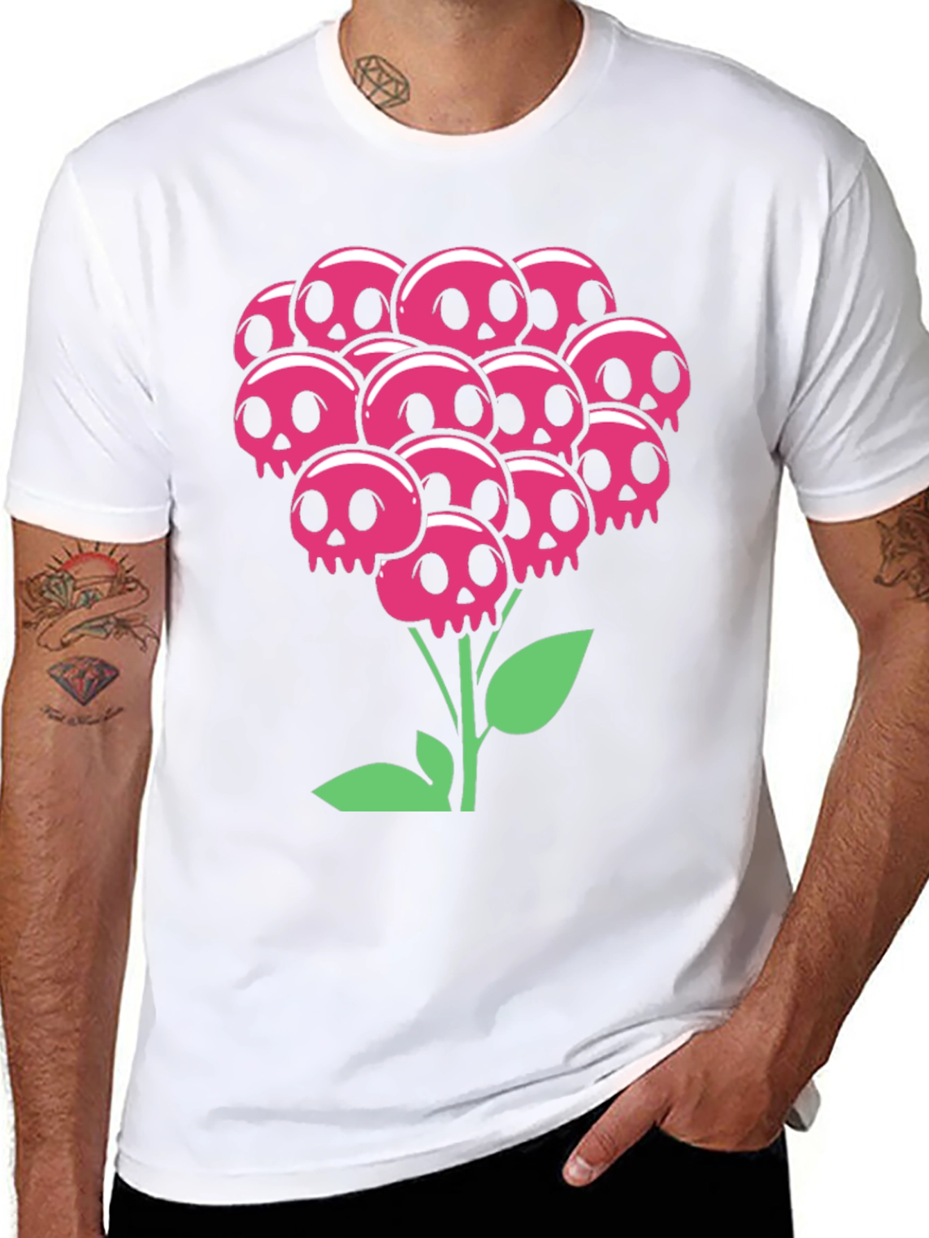 Skull Bouquet T-Shirt - Floral Goth Style