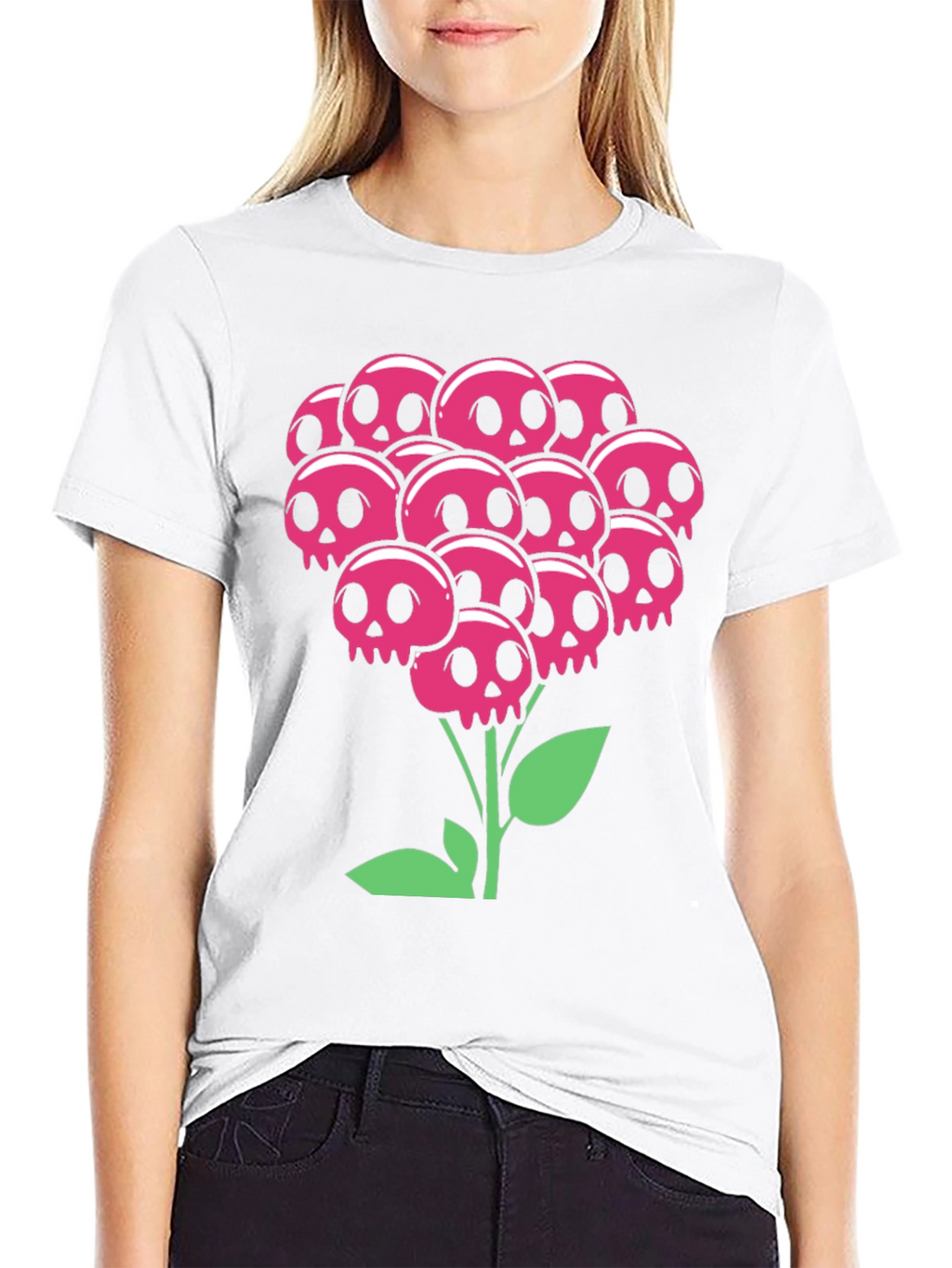 Skull Bouquet T-Shirt - Floral Goth Style