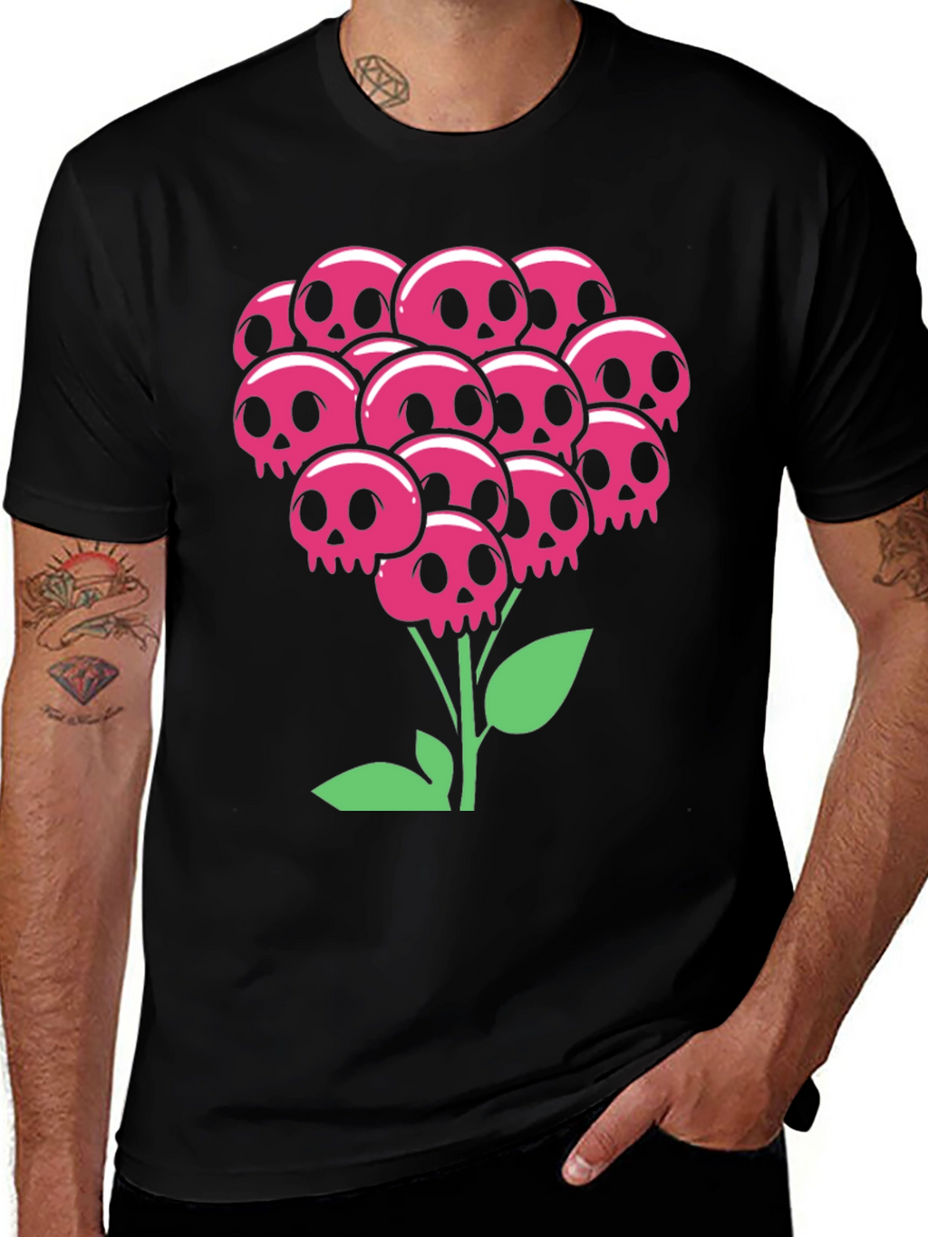 Skull Bouquet T-Shirt - Floral Goth Style
