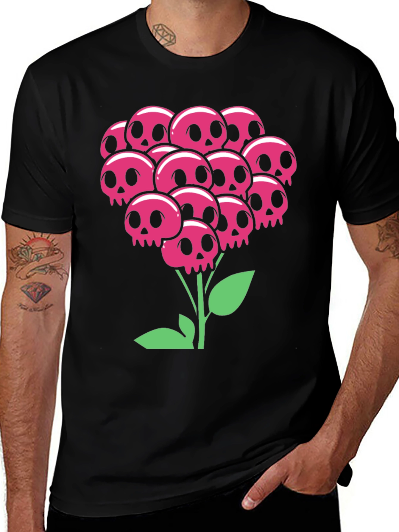 Skull Bouquet T-Shirt - Floral Goth Style