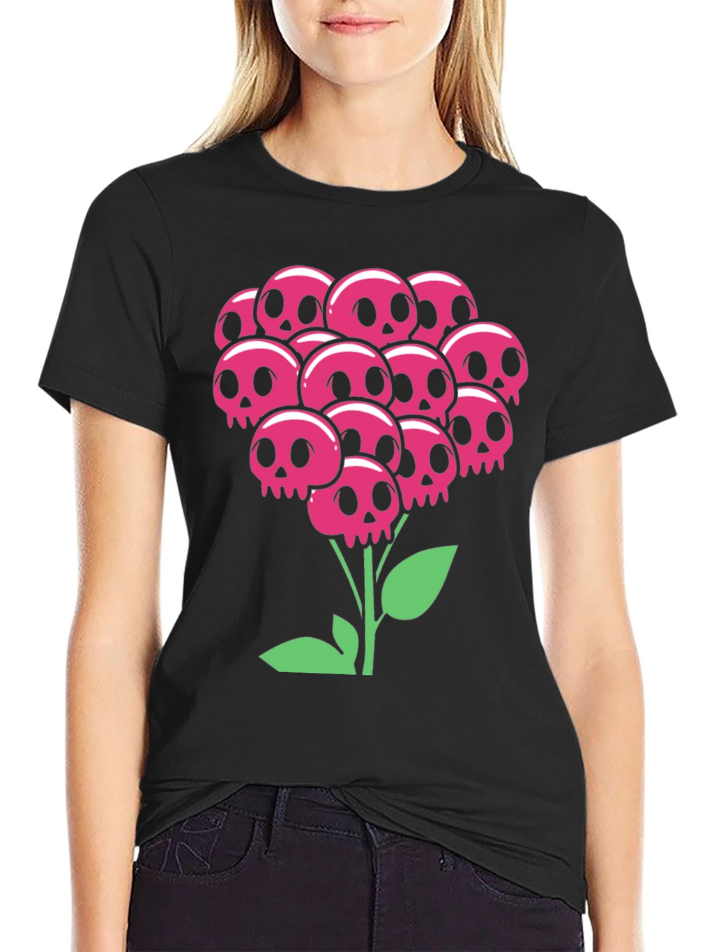 Skull Bouquet T-Shirt - Floral Goth Style