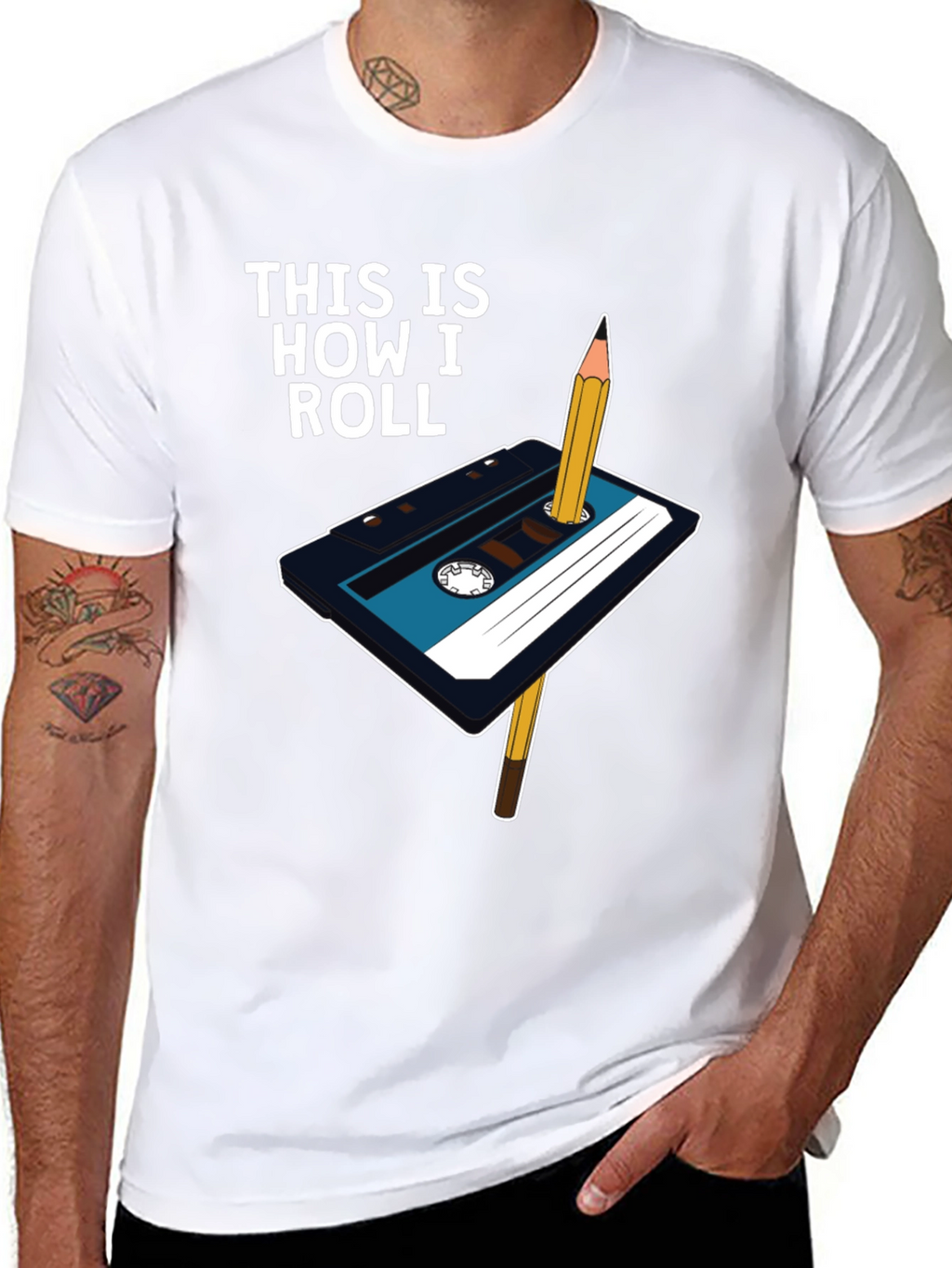 Retro Cassette Tape & Pencil T-Shirt