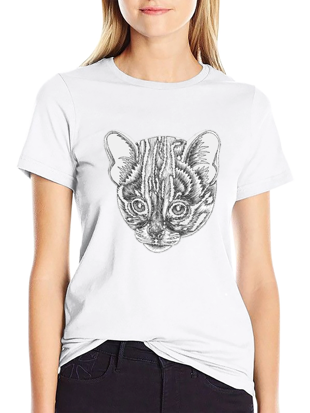 Stylish Black T-Shirt with Cat Portrait Design