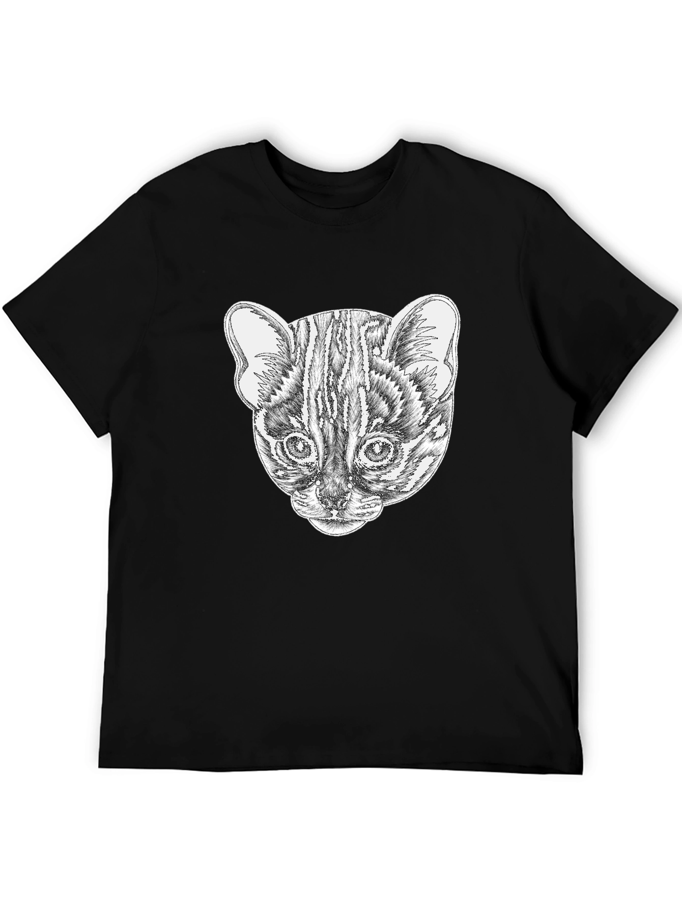 Stylish Black T-Shirt with Cat Portrait Design