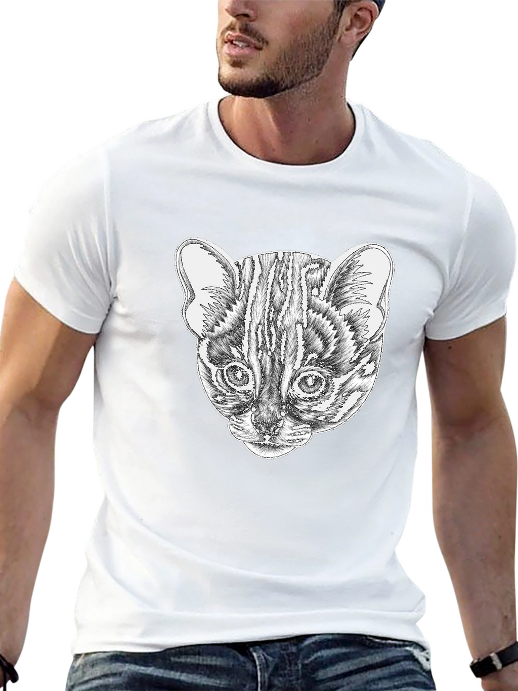 Stylish Black T-Shirt with Cat Portrait Design
