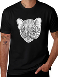Stylish Black T-Shirt with Cat Portrait Design