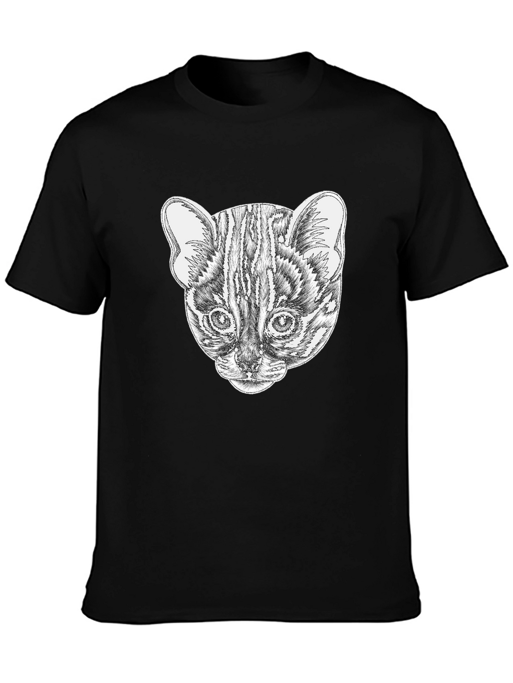 Stylish Black T-Shirt with Cat Portrait Design
