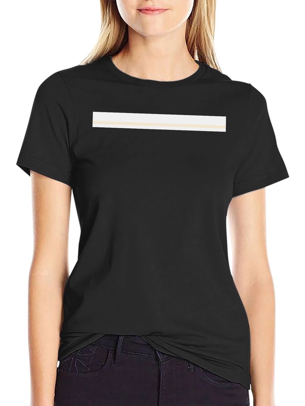 Minimalist Black T-Shirt with Cream Stripe