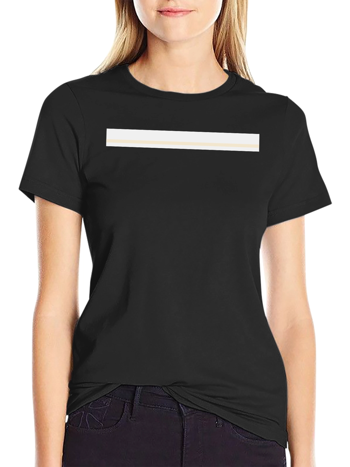 Minimalist Black T-Shirt with Cream Stripe