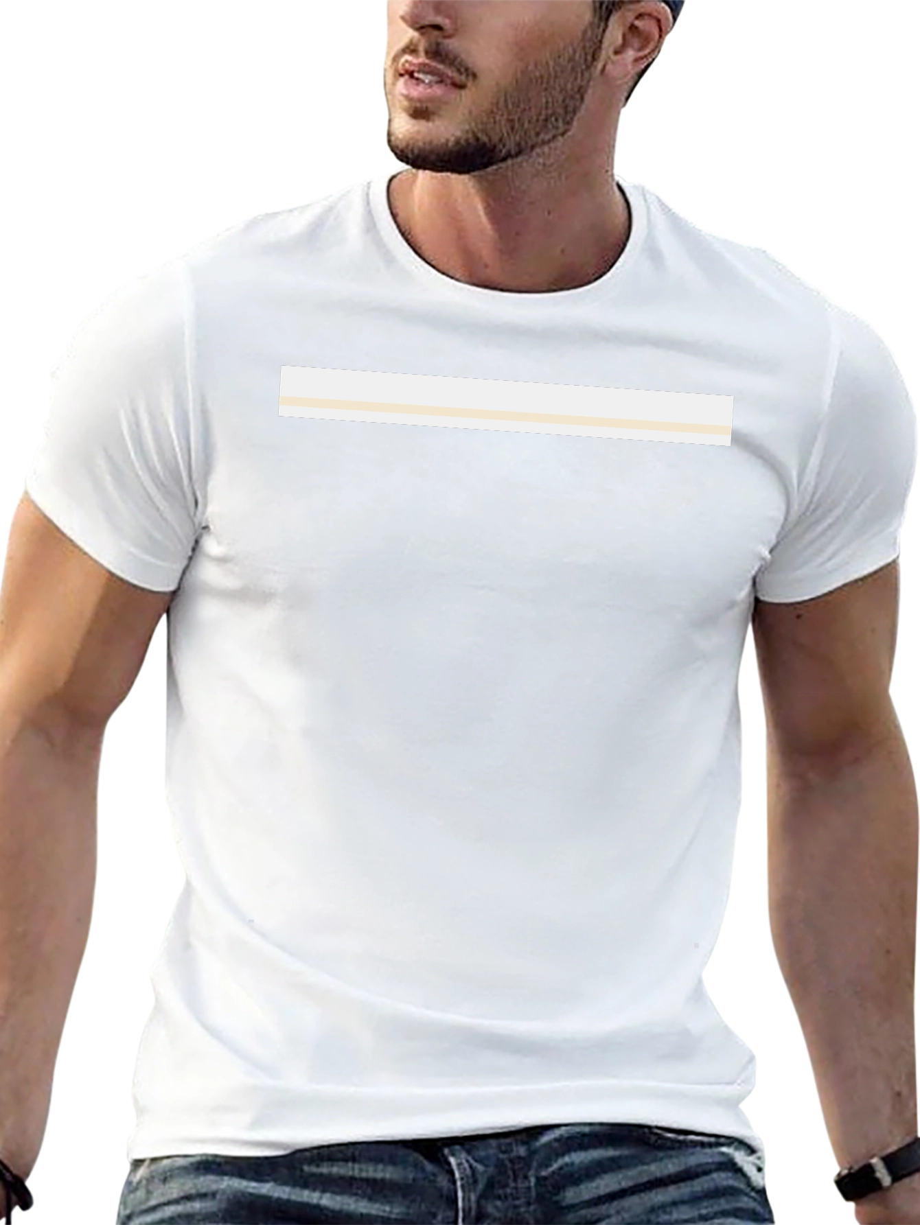 Minimalist Black T-Shirt with Cream Stripe