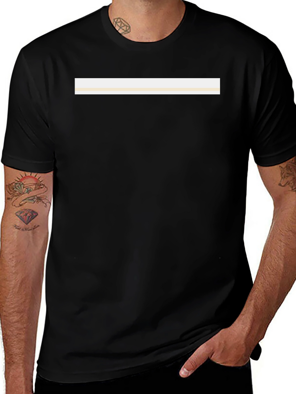 Minimalist Black T-Shirt with Cream Stripe