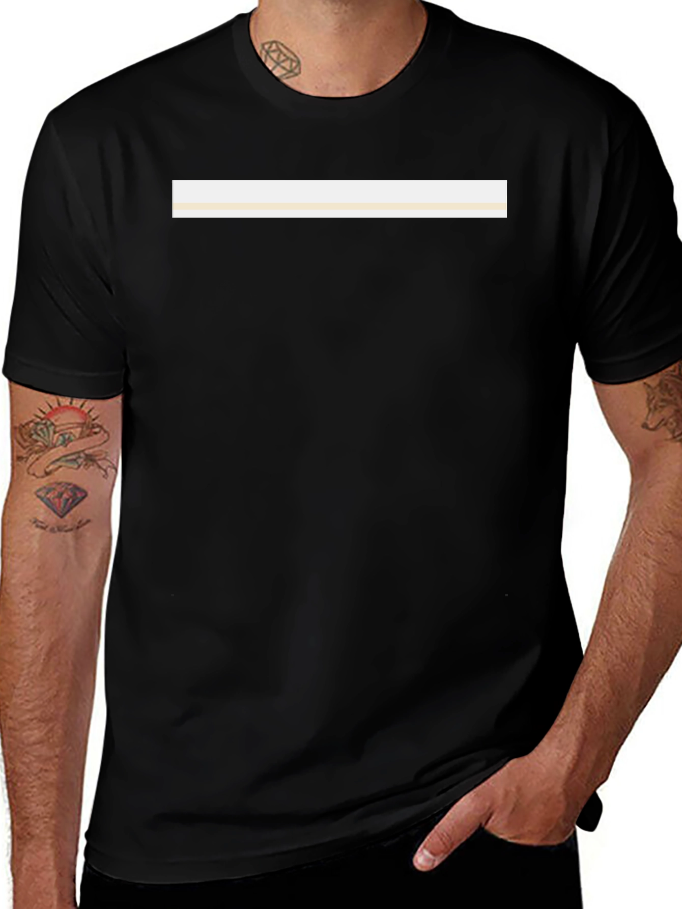 Minimalist Black T-Shirt with Cream Stripe
