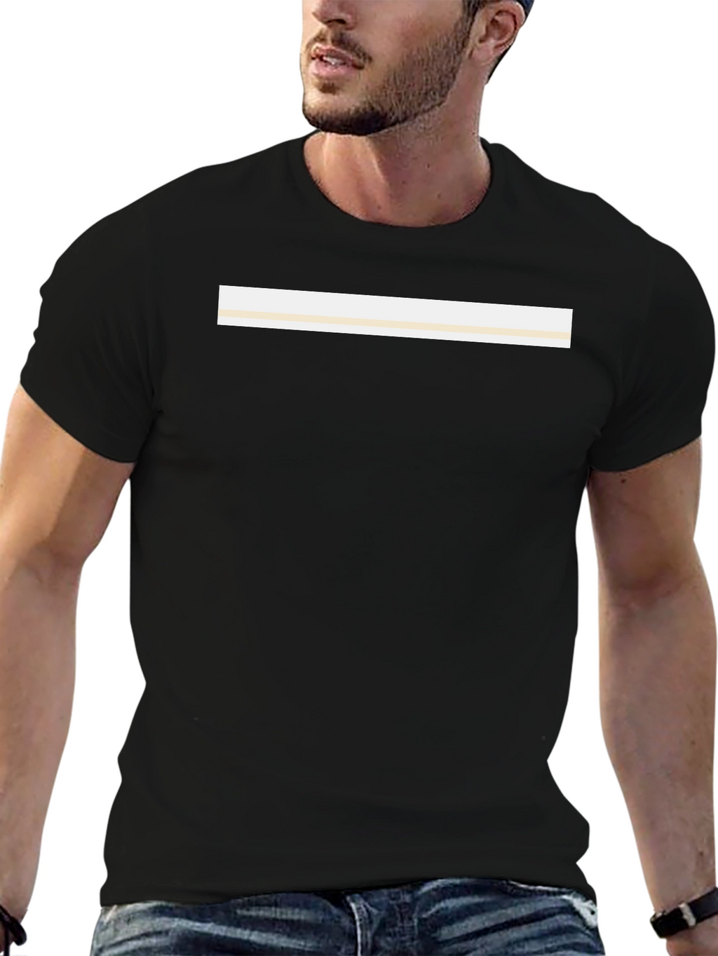 Minimalist Black T-Shirt with Cream Stripe
