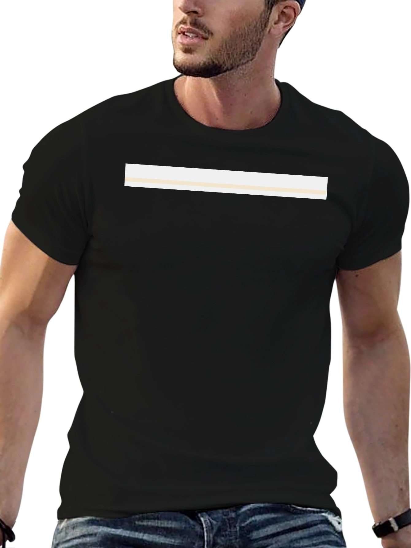 Minimalist Black T-Shirt with Cream Stripe