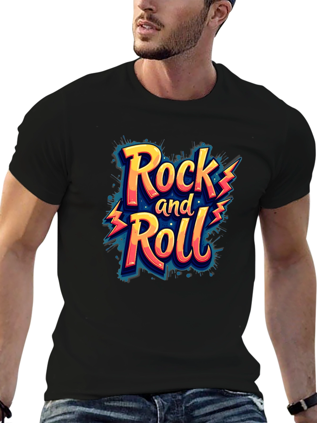 Rock and Roll Graphic Tee - Mens Short Sleeve T-Shirt