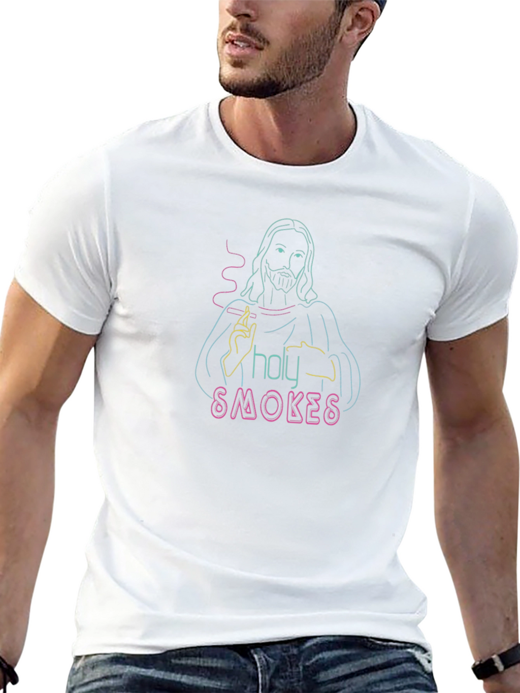 Holy Smokes Graphic Tee - Neon Jesus T-Shirt