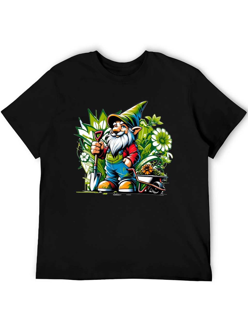 Gardening Gnome Graphic Tee - Black Cotton T-Shirt