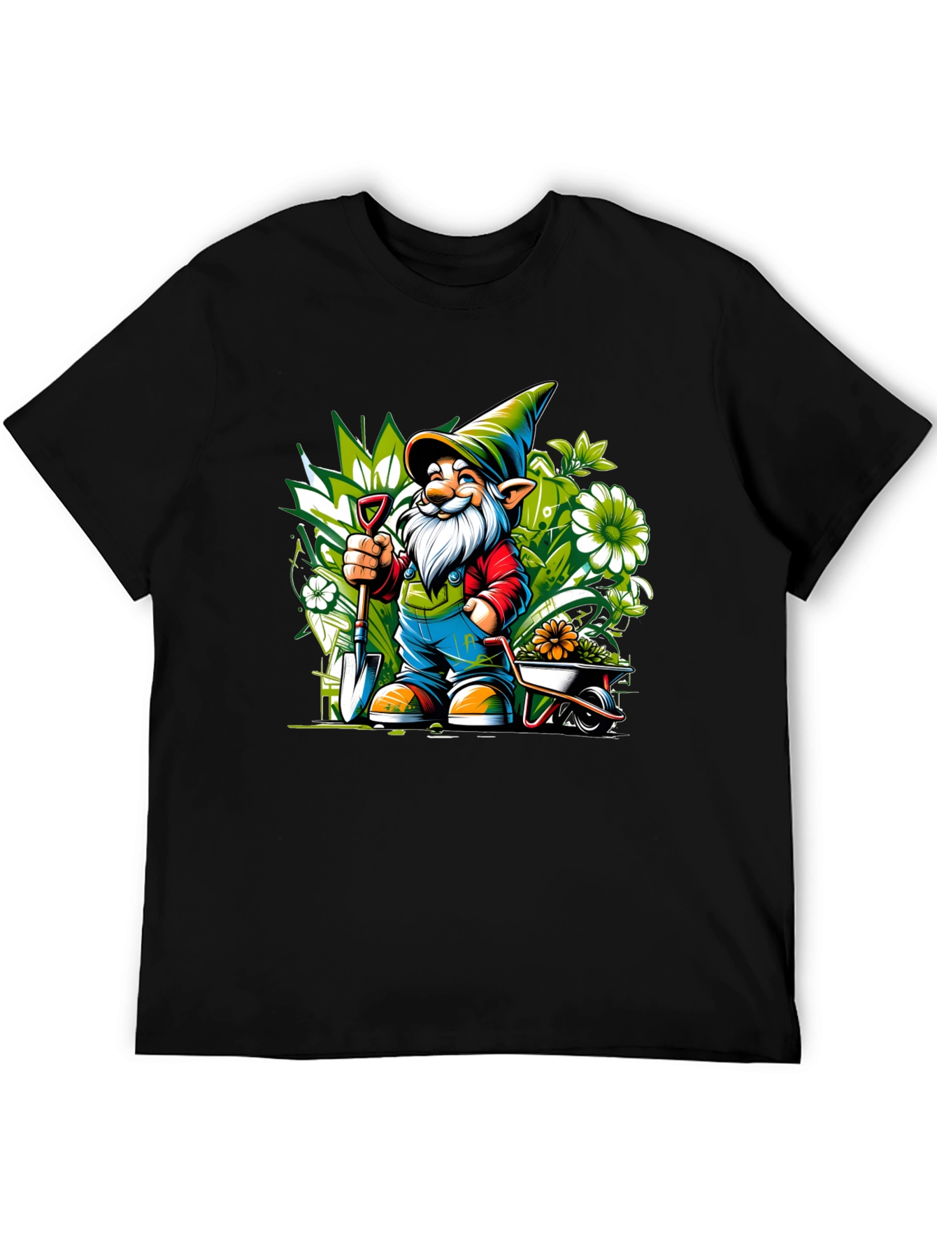 Gardening Gnome Graphic Tee - Black Cotton T-Shirt