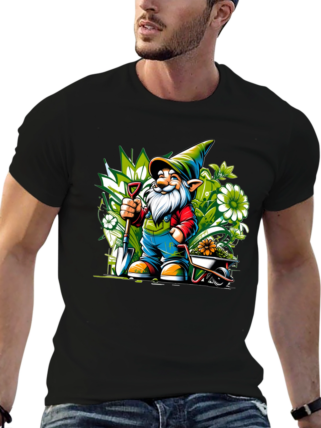 Gardening Gnome Graphic Tee - Black Cotton T-Shirt