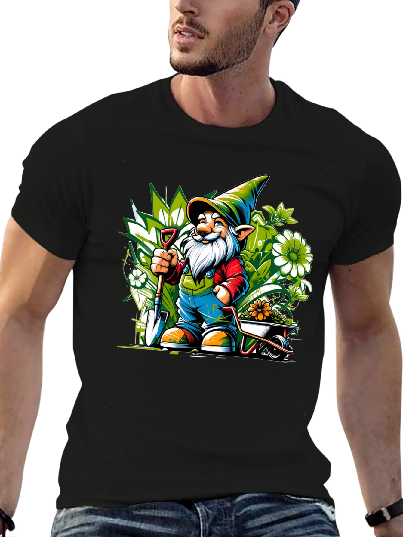 Gardening Gnome Graphic Tee - Black Cotton T-Shirt
