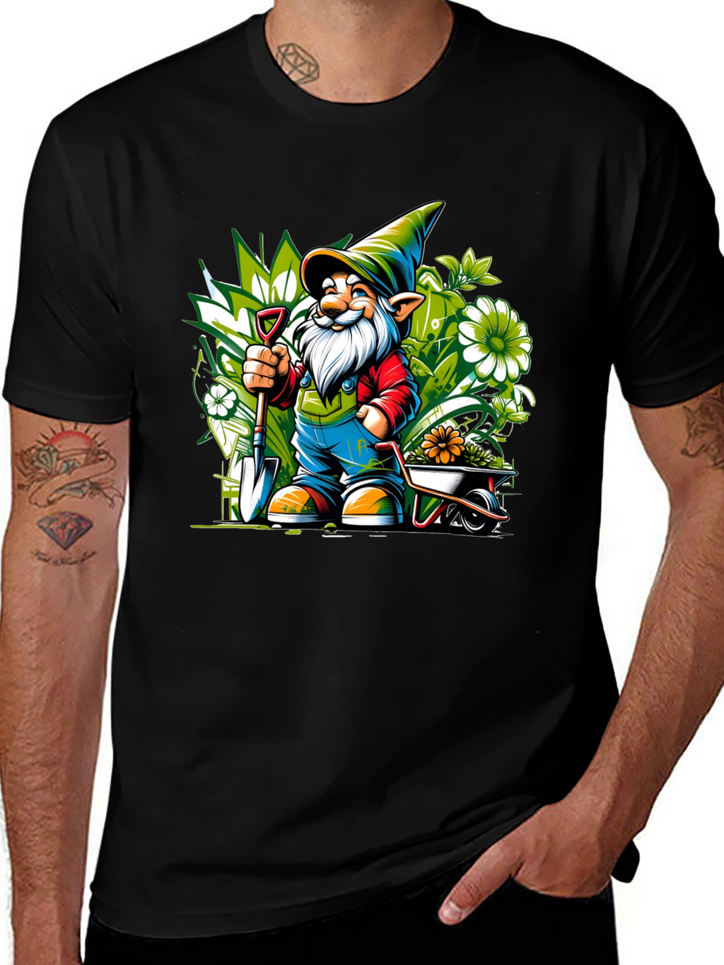 Gardening Gnome Graphic Tee - Black Cotton T-Shirt