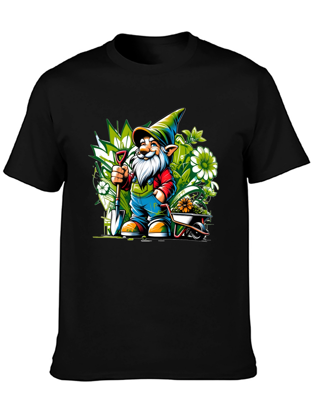 Gardening Gnome Graphic Tee - Black Cotton T-Shirt