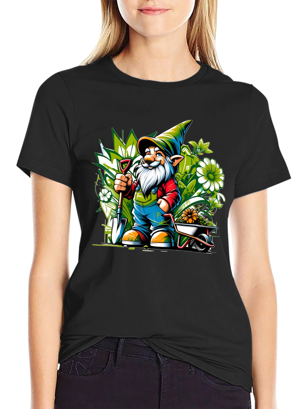 Gardening Gnome Graphic Tee - Black Cotton T-Shirt