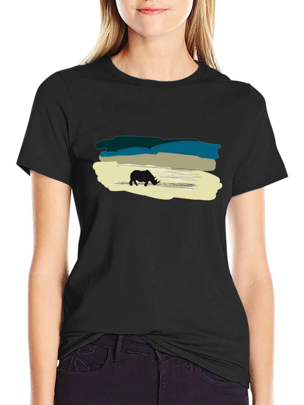 Rhino Silhouette Graphic Black T-Shirt