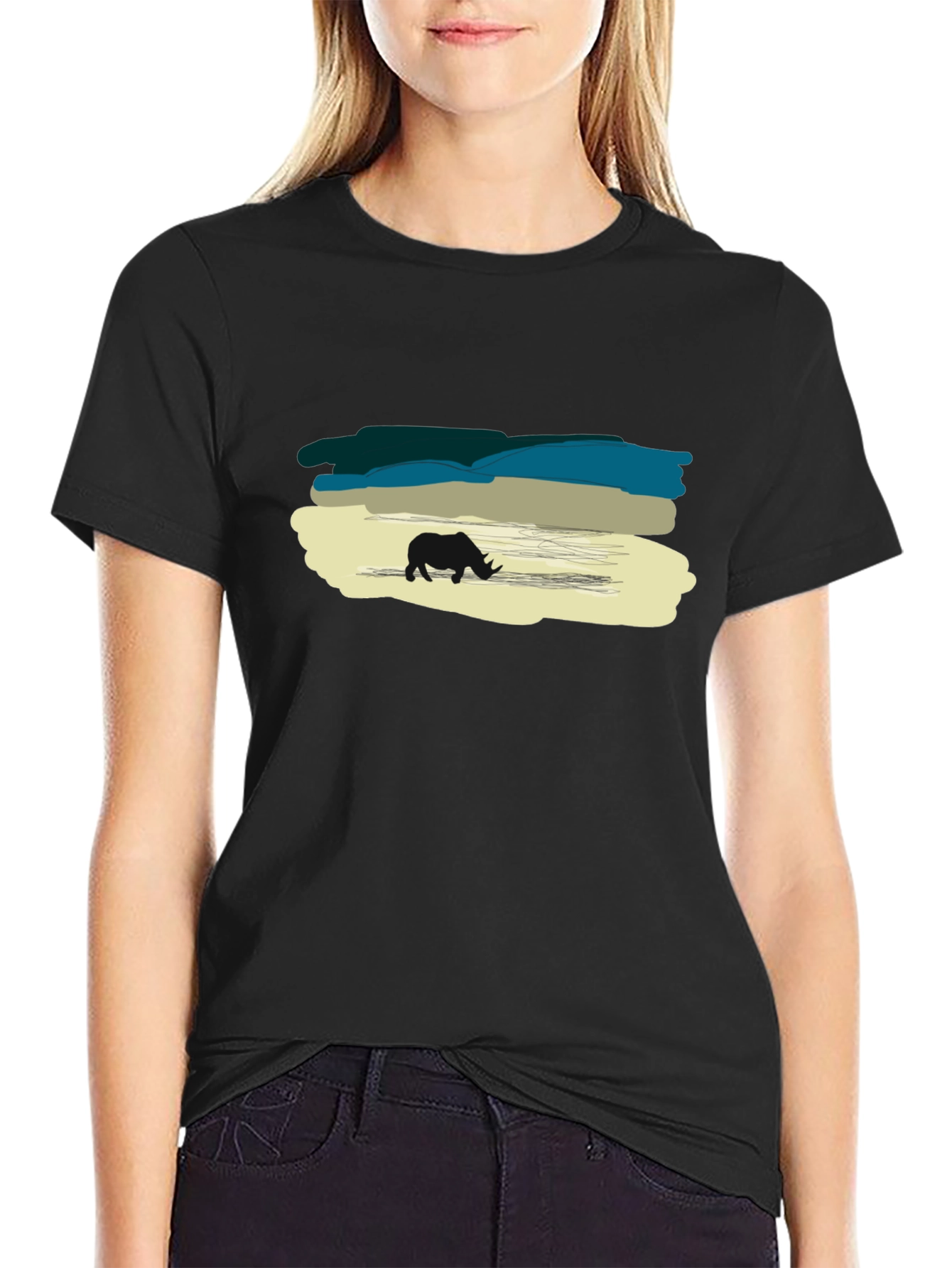 Rhino Silhouette Graphic Black T-Shirt