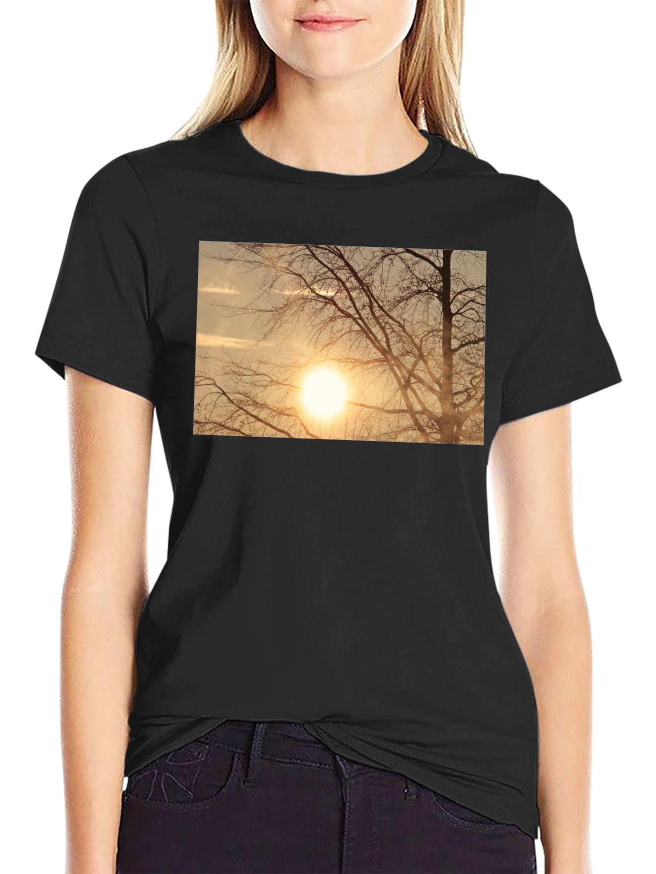 Sunset Tree Graphic Black T-Shirt