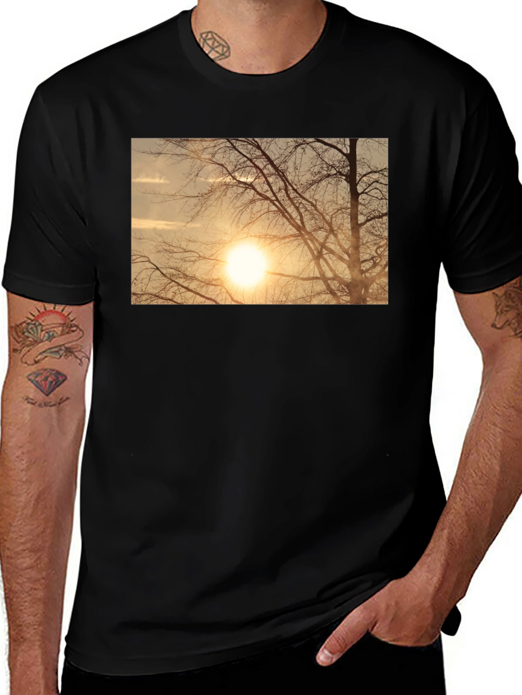 Sunset Tree Graphic Black T-Shirt