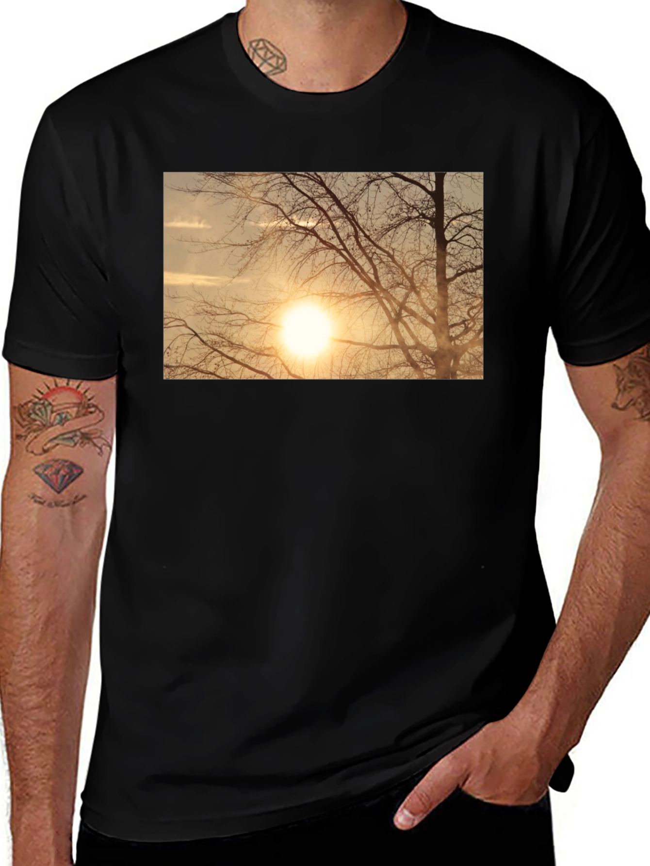 Sunset Tree Graphic Black T-Shirt