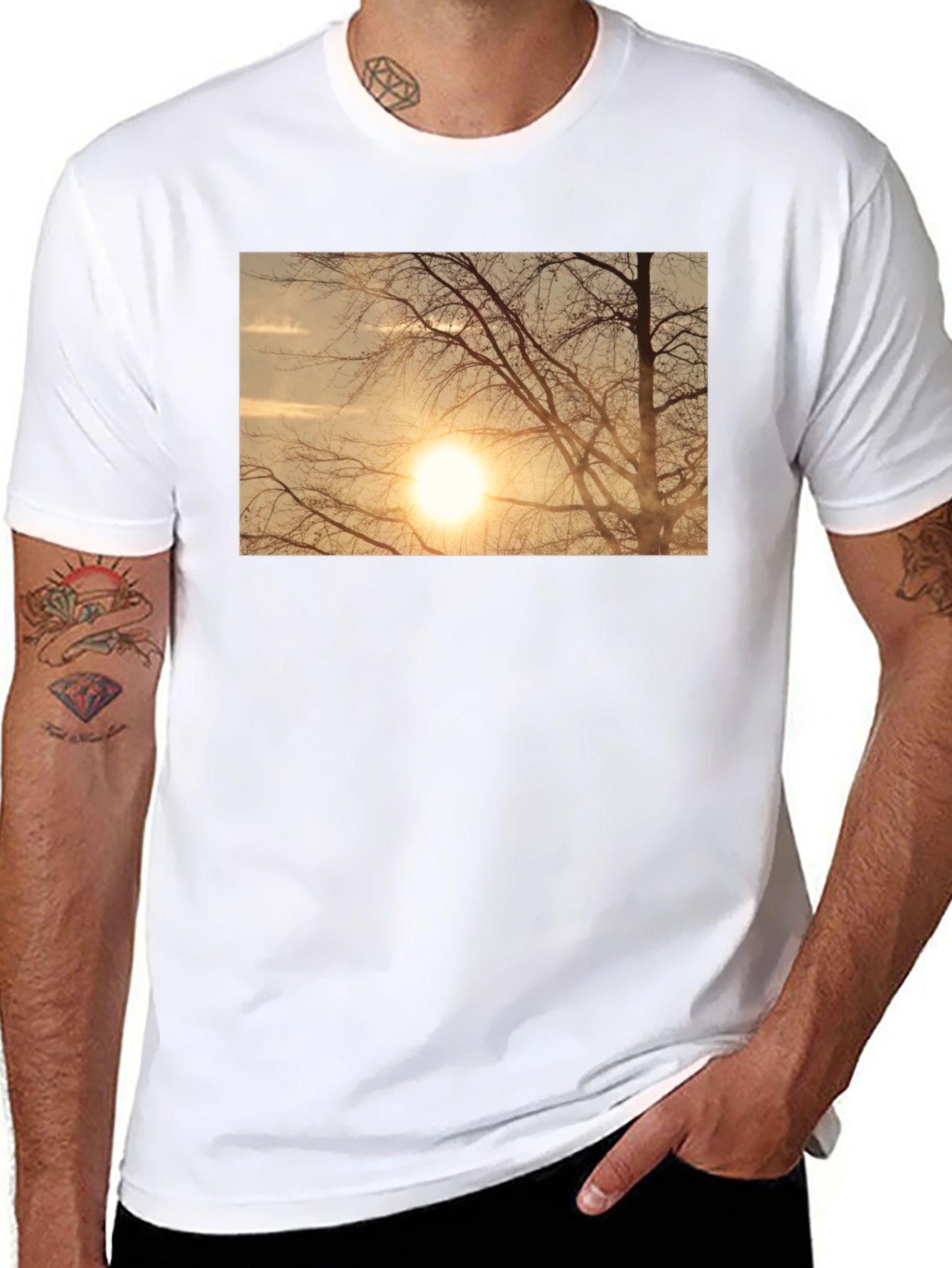 Sunset Tree Graphic Black T-Shirt