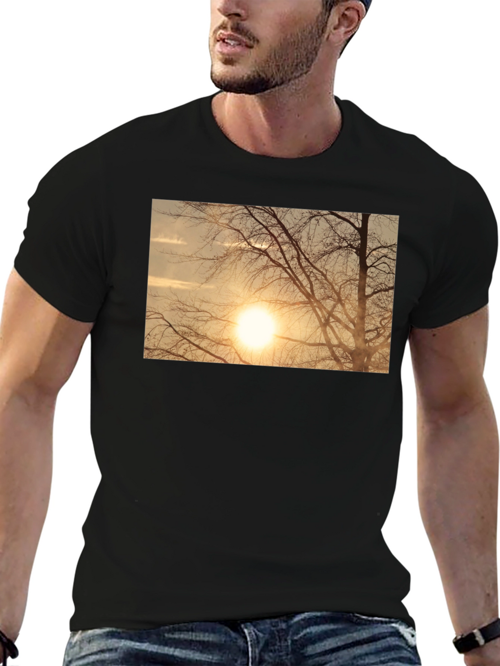 Sunset Tree Graphic Black T-Shirt